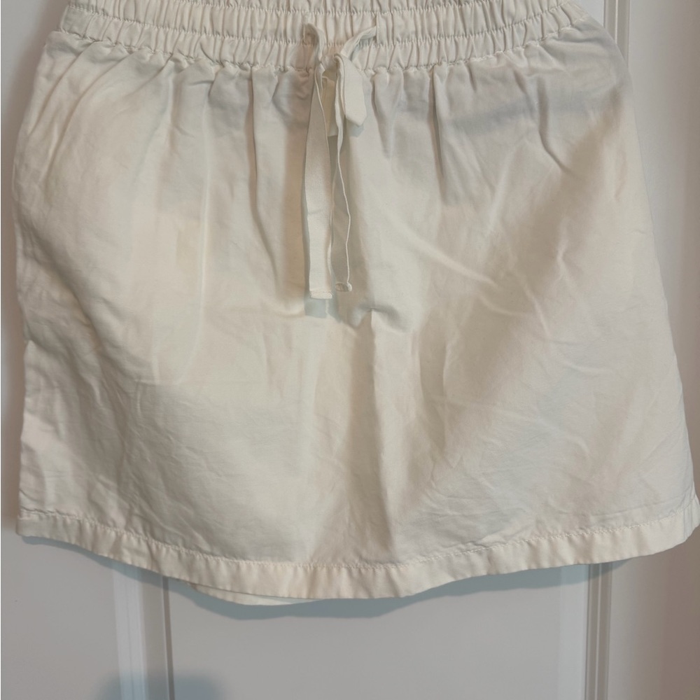 Cream Drawstring Cotton Skirt